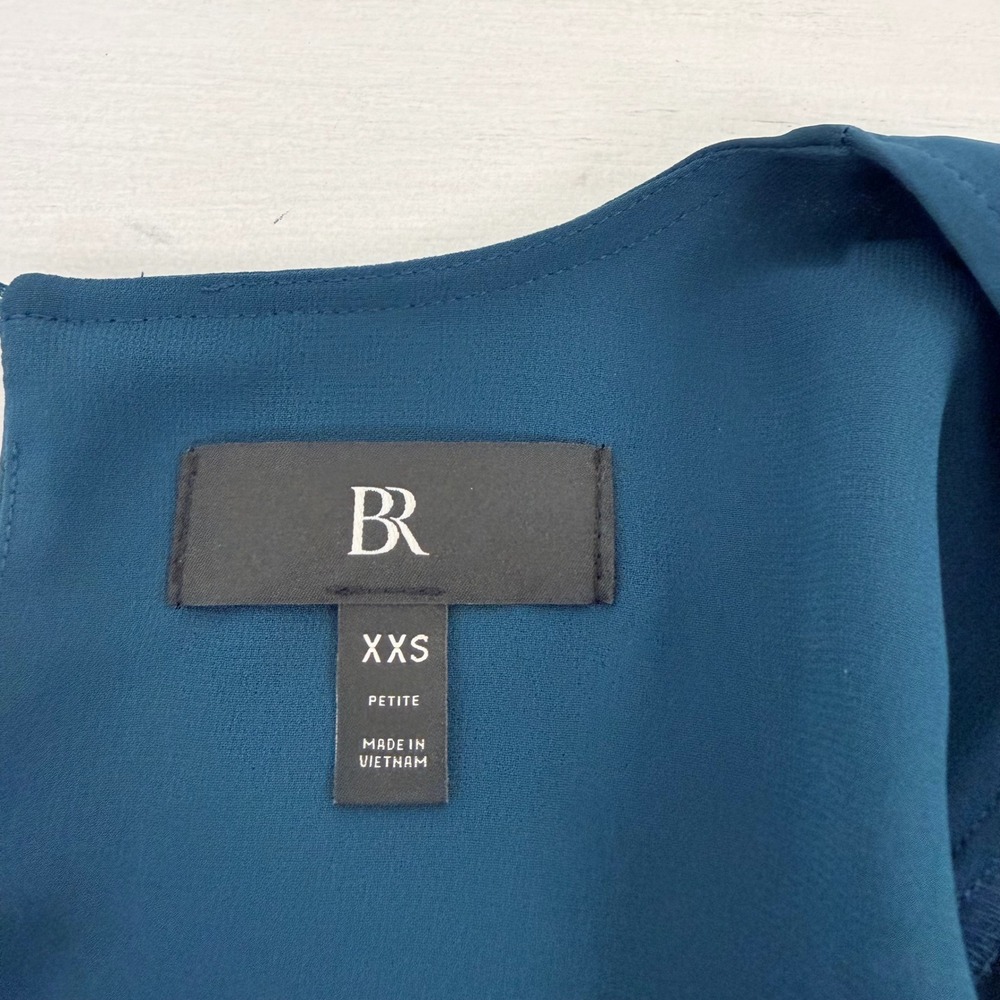 Banana Republic Treccia Satin Mini Dress Size XXS Petite Teal Tie Waist Cocktail - Picture 10 of 16